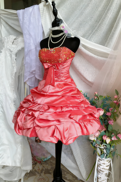 Sweet Homecoming Dress Strapless Pleated Short Prom Dress Birthday Party Dress Cocktail Dress    D4204