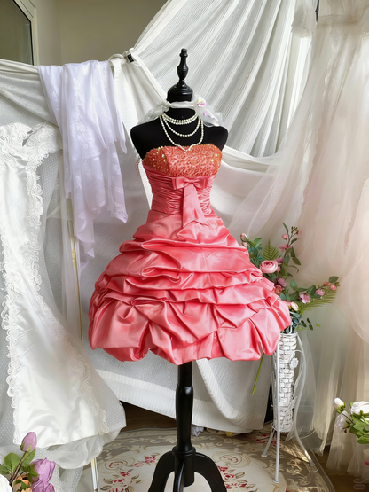 Sweet Homecoming Dress Strapless Pleated Short Prom Dress Birthday Party Dress Cocktail Dress    D4204