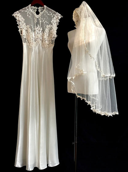Vintage Wedding Dress Crew Neck Lace Wedding Dress   D4216