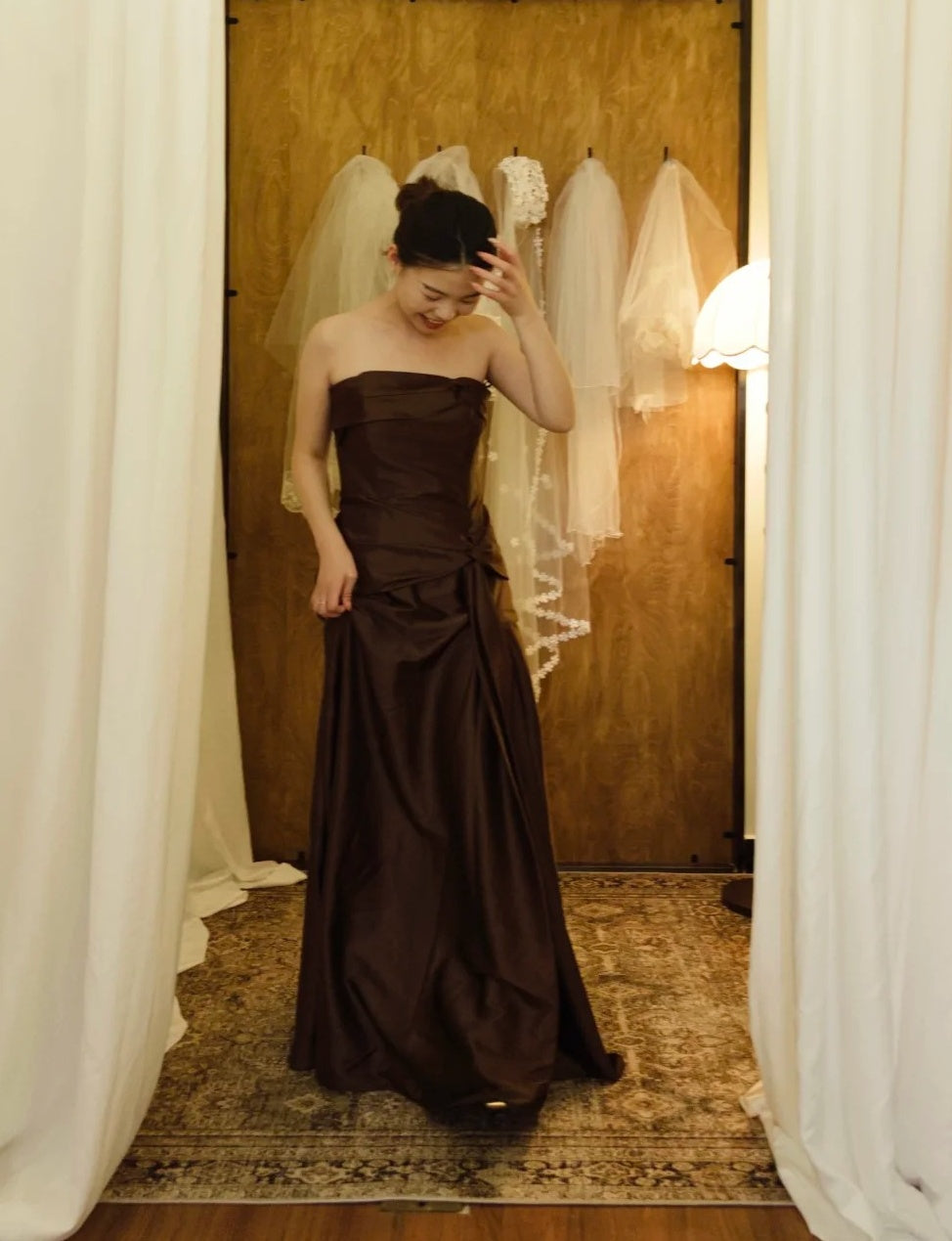 Minimalist Prom Dress Brown Strapless Pleated Gala Dress Evening Dress Formal Dress  D4219