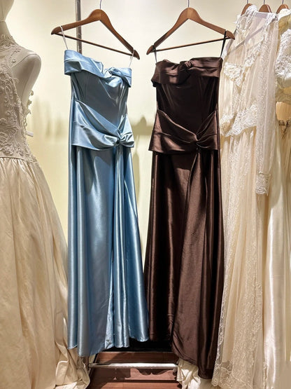 Minimalist Prom Dress Brown Strapless Pleated Gala Dress Evening Dress Formal Dress  D4219