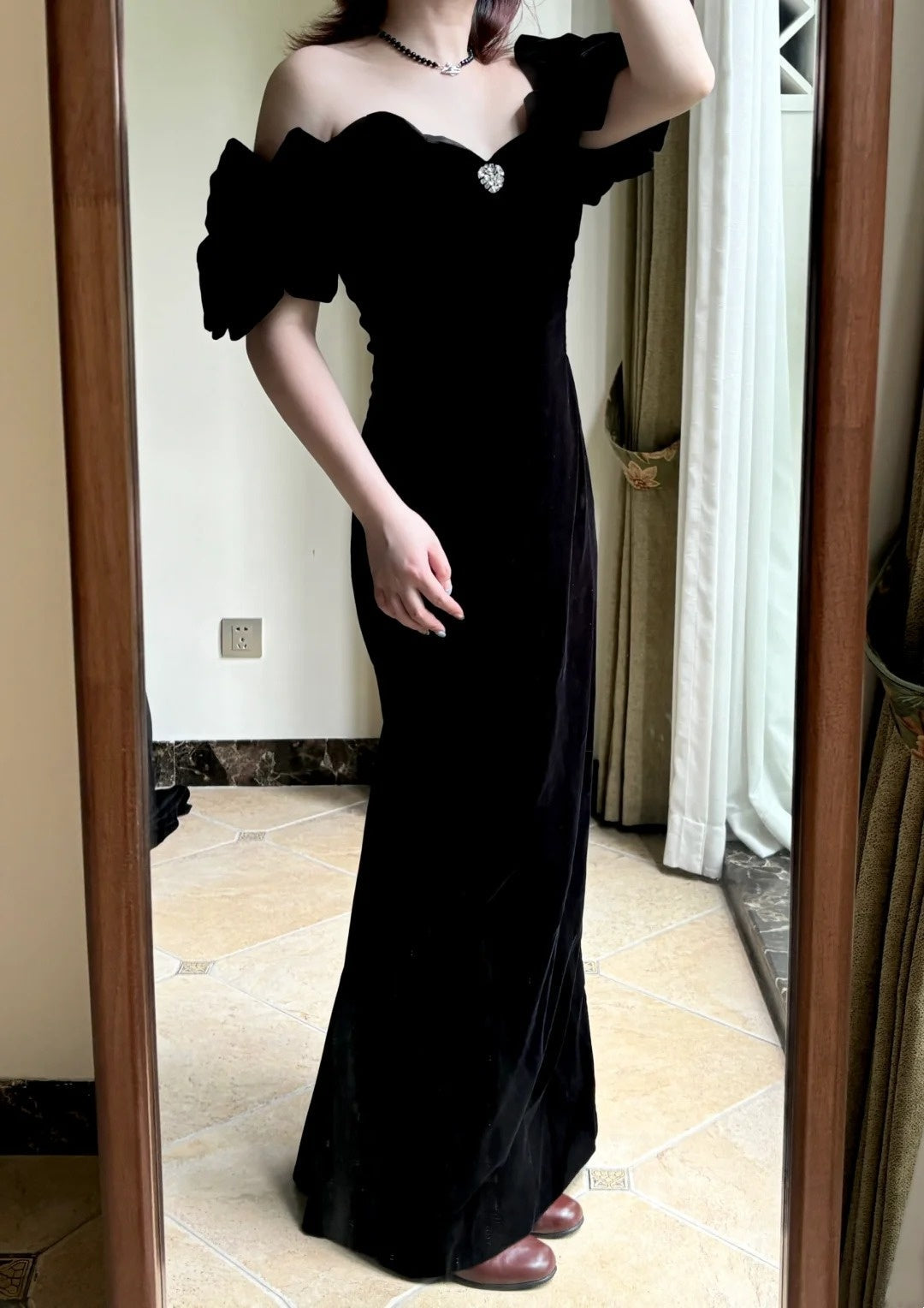 Minimalist Prom Dress Black Off Shoulder Pleated Gala Dress Evening Dress Formal Dress  D4222