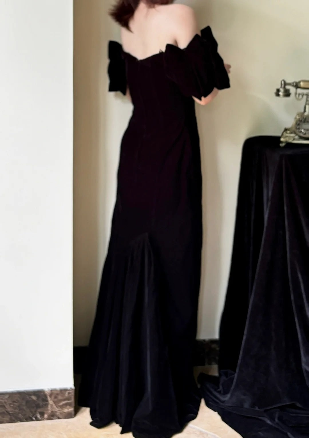 Minimalist Prom Dress Black Off Shoulder Pleated Gala Dress Evening Dress Formal Dress  D4222