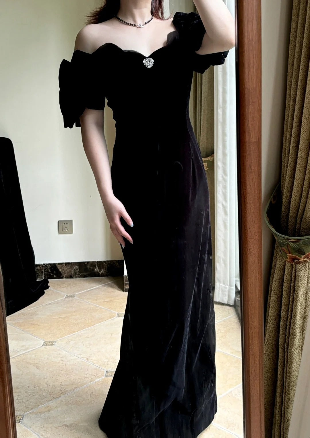 Minimalist Prom Dress Black Off Shoulder Pleated Gala Dress Evening Dress Formal Dress  D4222