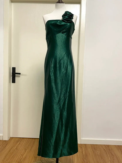 Gorgeous Prom Dress Dark Green Asymmetrical Neck Pleated Evening Dress Gala Dress Formal Dress  D4225