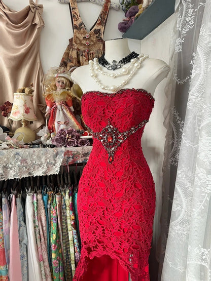 Beauty Prom Dress Red Strapless Hi-Lo Evening Dress Cocktail Dress Birthday Party Dress  D4230
