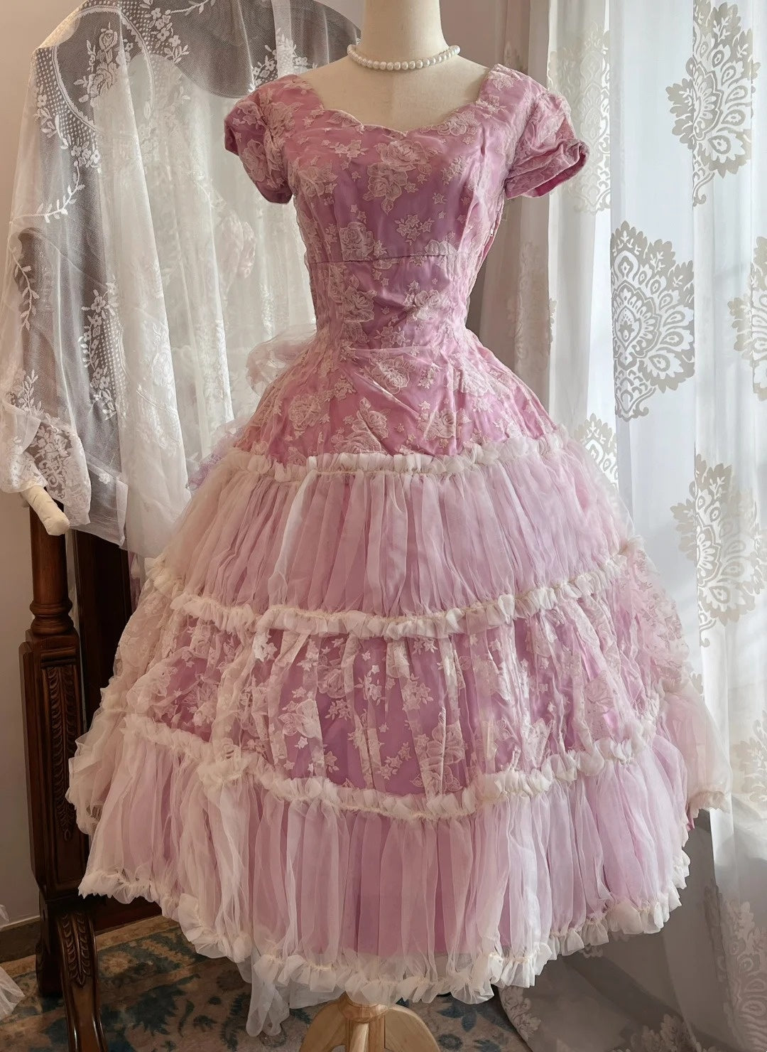 Sweet Prom Dress Short Sleeves Tulle Pleated Evening Dress Gala Dress Birthday Party Dress  D4240
