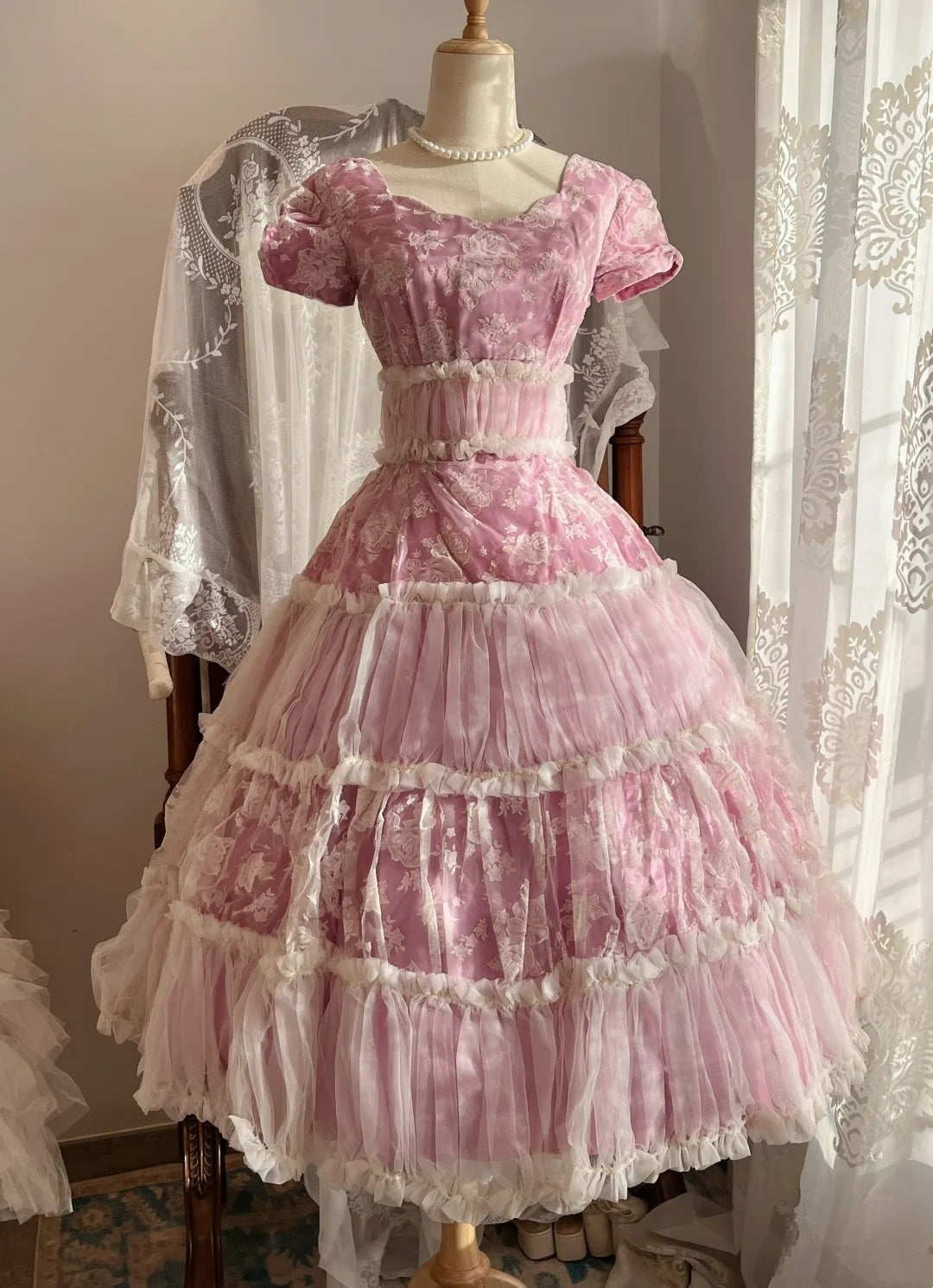 Sweet Prom Dress Short Sleeves Tulle Pleated Evening Dress Gala Dress Birthday Party Dress  D4240