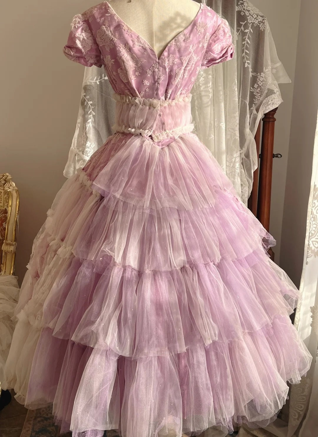 Sweet Prom Dress Short Sleeves Tulle Pleated Evening Dress Gala Dress Birthday Party Dress  D4240