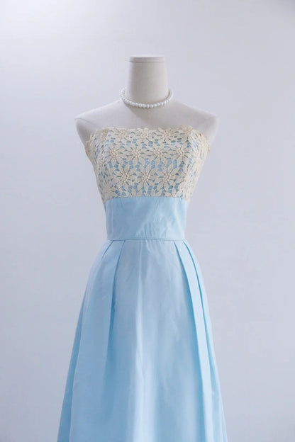 New Arrival Prom Dress Baby Bule Strapless Pleated Evening Dress Birthday Party Dress Formal Dress  D4257