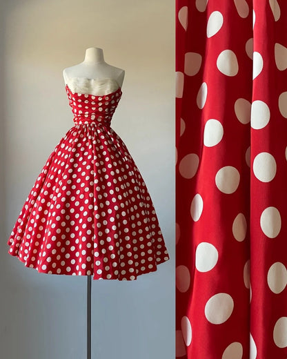 Beauty Prom Dress Strapless Polka Dots Pleated Evening Dress Gala Dress Formal Dress  D4262