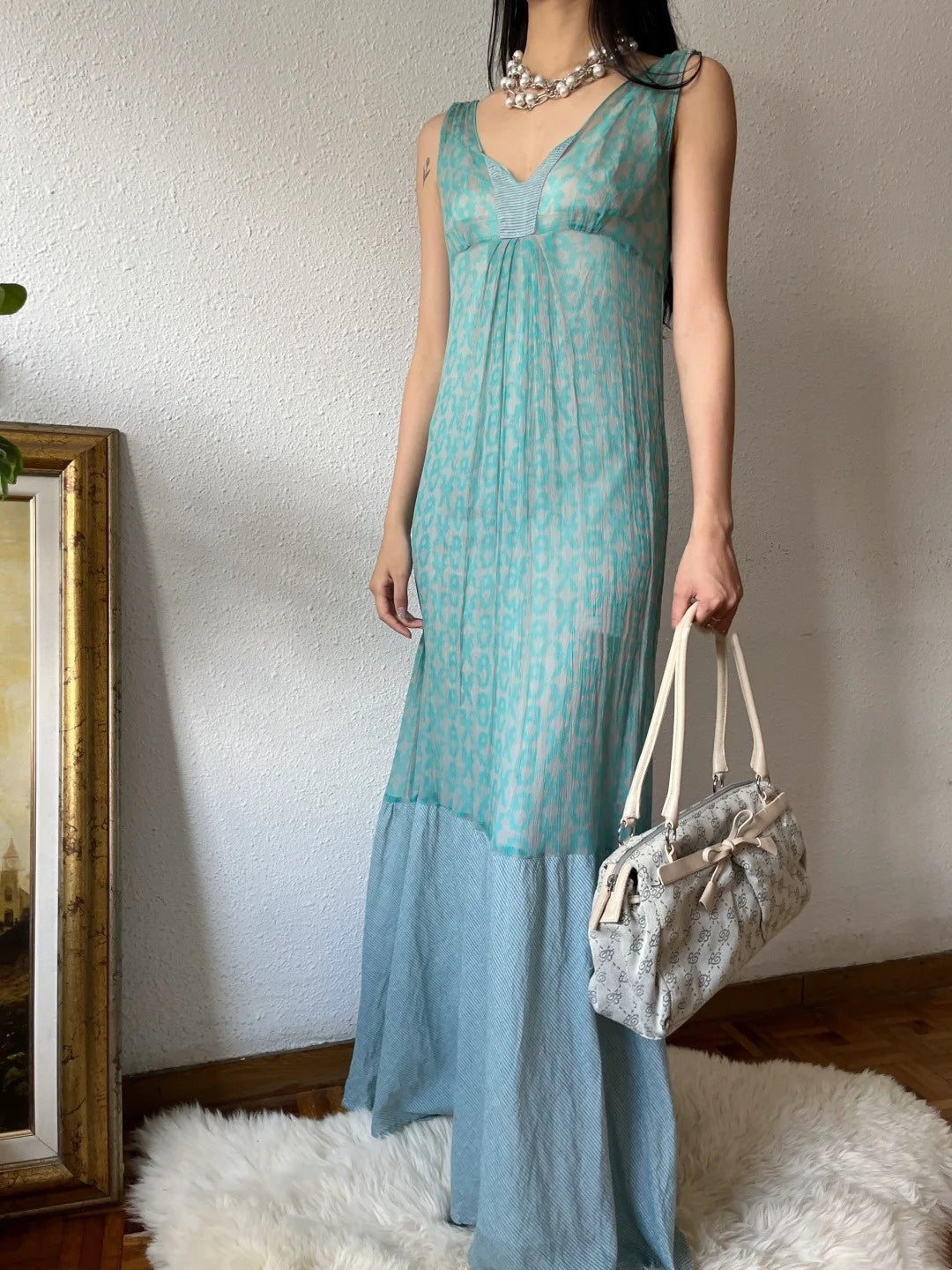 Elegant Prom Dress V-neck Pleated Print Formal Dress Evening Dress Birthday Party Dress  D4283
