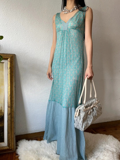 Elegant Prom Dress V-neck Pleated Print Formal Dress Evening Dress Birthday Party Dress  D4283