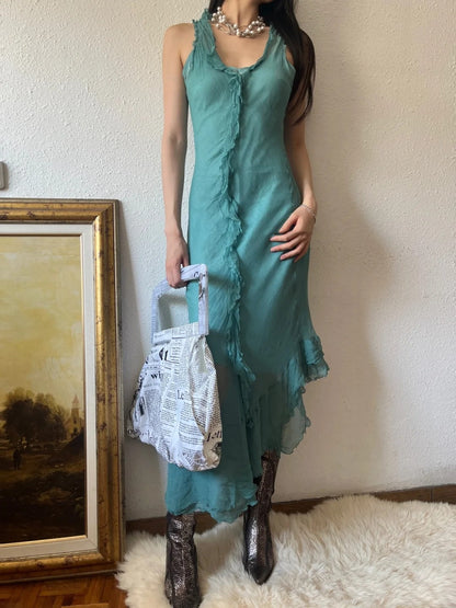 Minimalist Prom Dress U-neck Ruffle Formal Dress Evening Dress Gala Dress  D4284