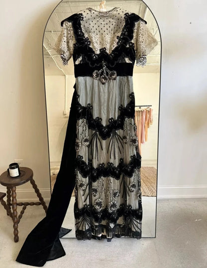 Vintage Prom Dress Crew Neck Formal Dress Evening Dress Gala Dress  D4290