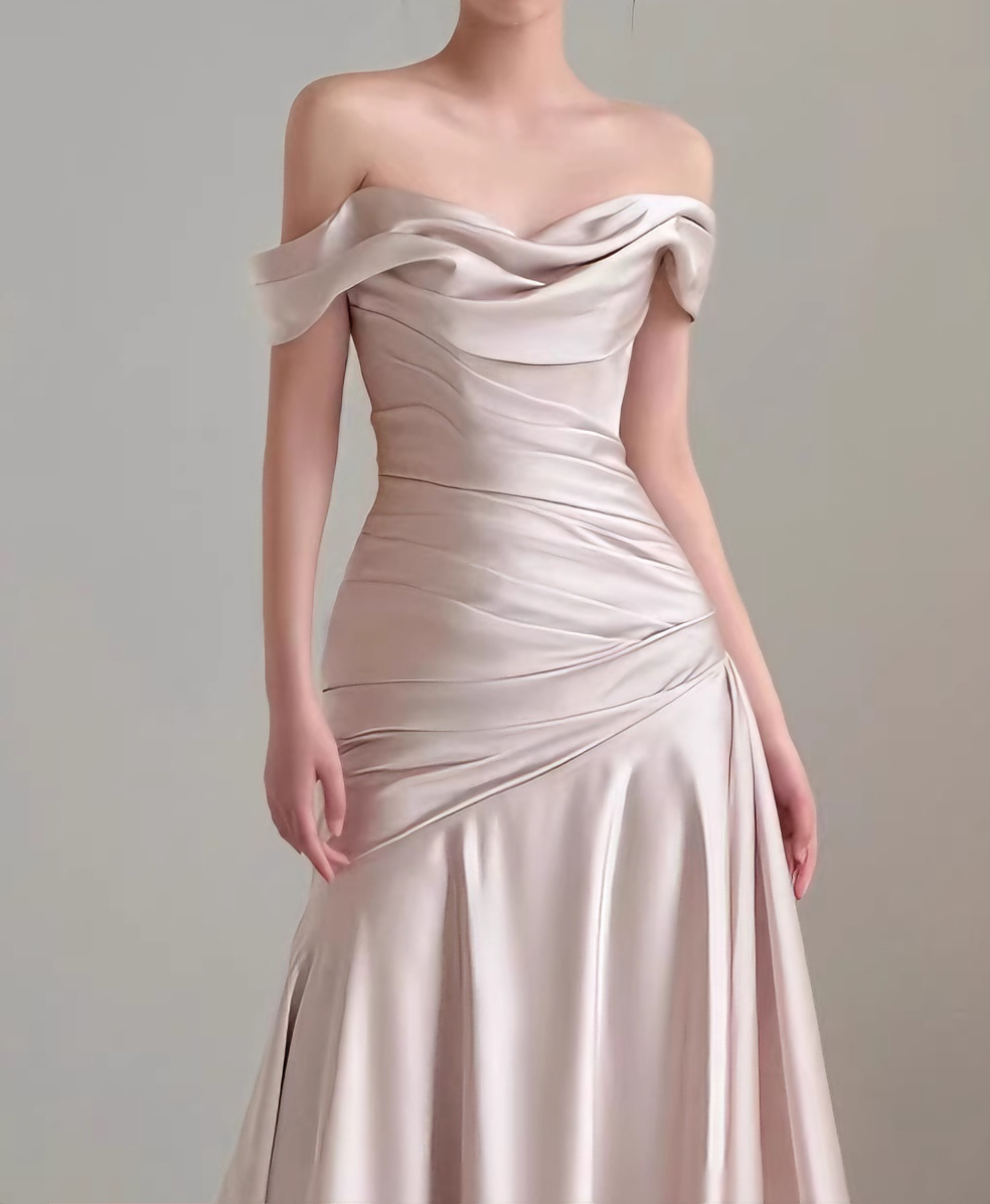 Elegant Wedding Dress Off Shoulder Pleated Prom Dress Evenng Dress    D4307