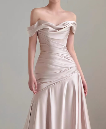 Elegant Wedding Dress Off Shoulder Pleated Prom Dress Evenng Dress    D4307