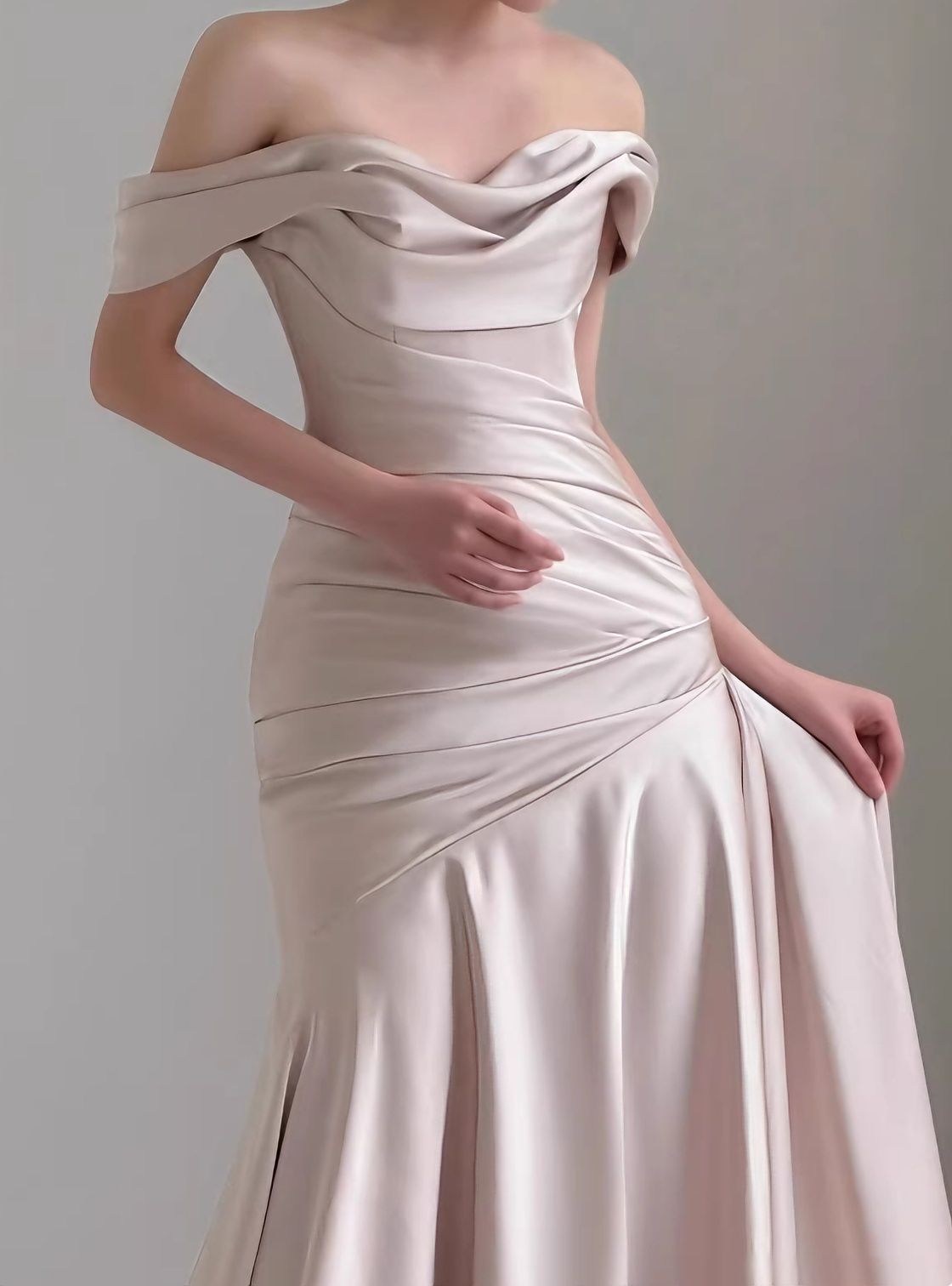Elegant Wedding Dress Off Shoulder Pleated Prom Dress Evenng Dress    D4307