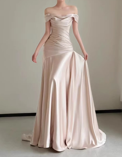 Elegant Wedding Dress Off Shoulder Pleated Prom Dress Evenng Dress    D4307