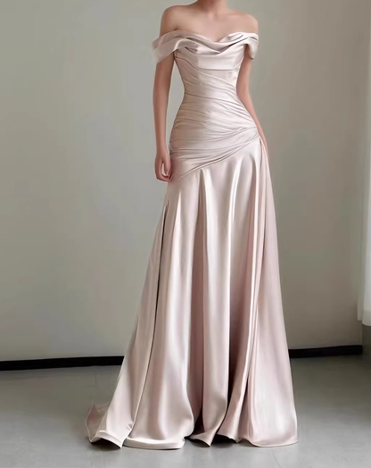 Elegant Wedding Dress Off Shoulder Pleated Prom Dress Evenng Dress    D4307