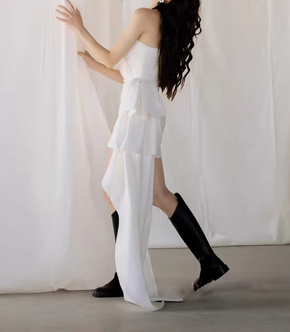 New Arrival Wedding Dress Asymmetrical Neck Pleated Short Wedding Dress Prom Dress    D4310