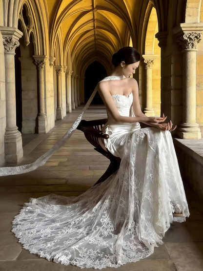 New Arrival Wedding Dress Sweetheart Pleated Lace Wedding Dress   D4313