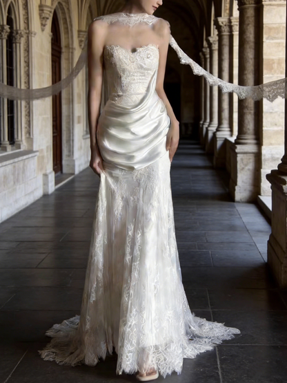 New Arrival Wedding Dress Sweetheart Pleated Lace Wedding Dress   D4313