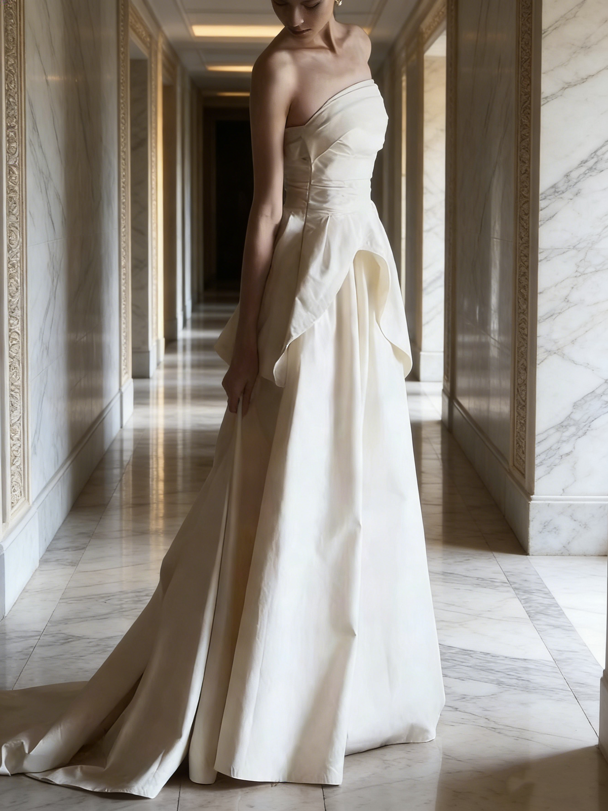Minimalist Wedding Dress Strapless Pleated Wedding Dress   D4321