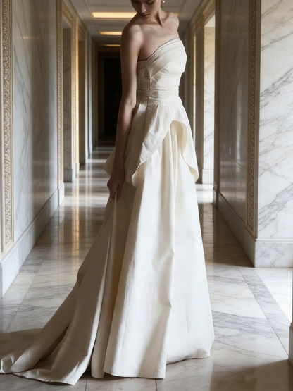 Minimalist Wedding Dress Strapless Pleated Wedding Dress   D4321
