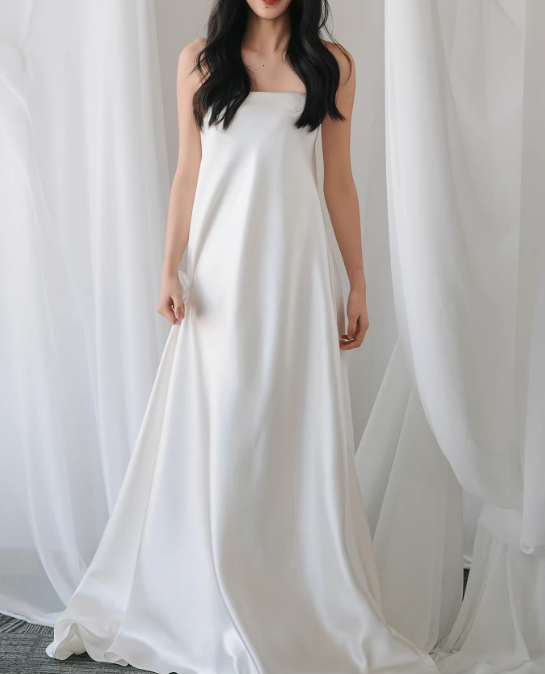 Minimalist Wedding Dress A Line Strapless Wedding Dresses   D4323