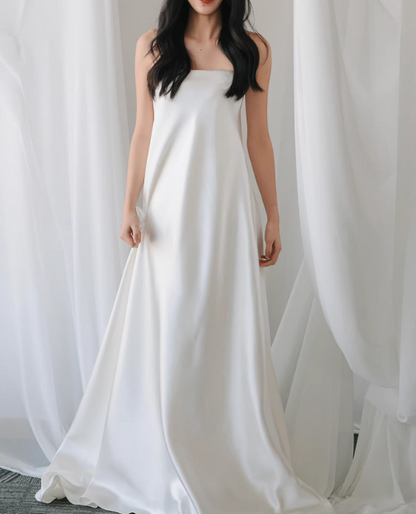 Minimalist Wedding Dress A Line Strapless Wedding Dresses   D4323