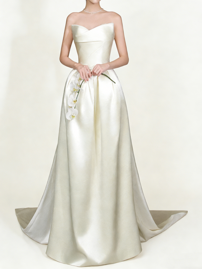 Minimalist Wedding Dress Satin Sweetheart Pleated Wedding Dresses D4330