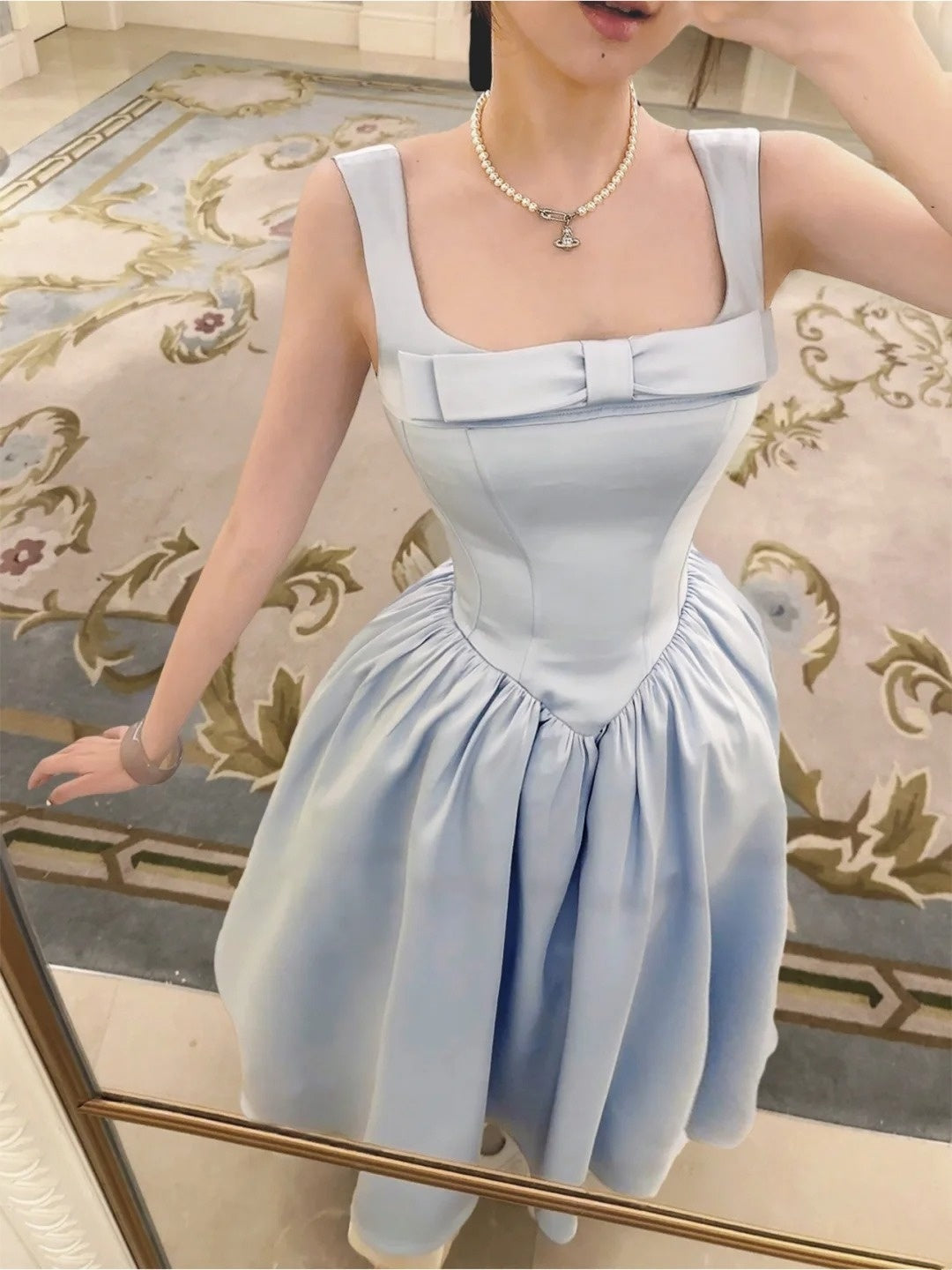 Beauty Prom Dress Light Blue Spaghetti Straps Pleated Gala Dress Evening Dress Formal Dress   D4332