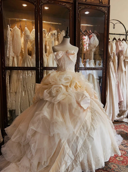 Beauty Wedding Dress Strapless Tulle Flower Wedding Dress  D4335