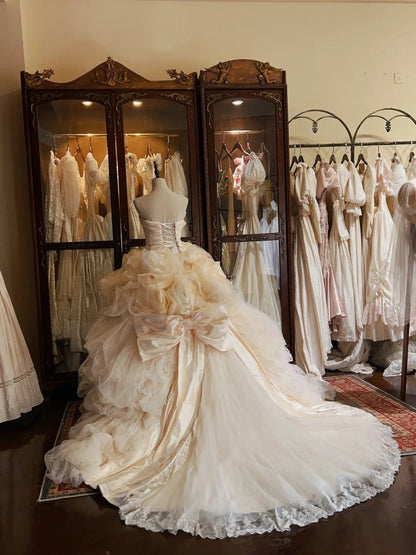 Beauty Wedding Dress Strapless Tulle Flower Wedding Dress  D4335