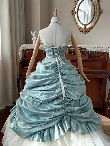 Beauty Prom Dress Strapless Pleated Tiered Tulle Ball Gown Evening Dress Quinceanera Dress      D4337