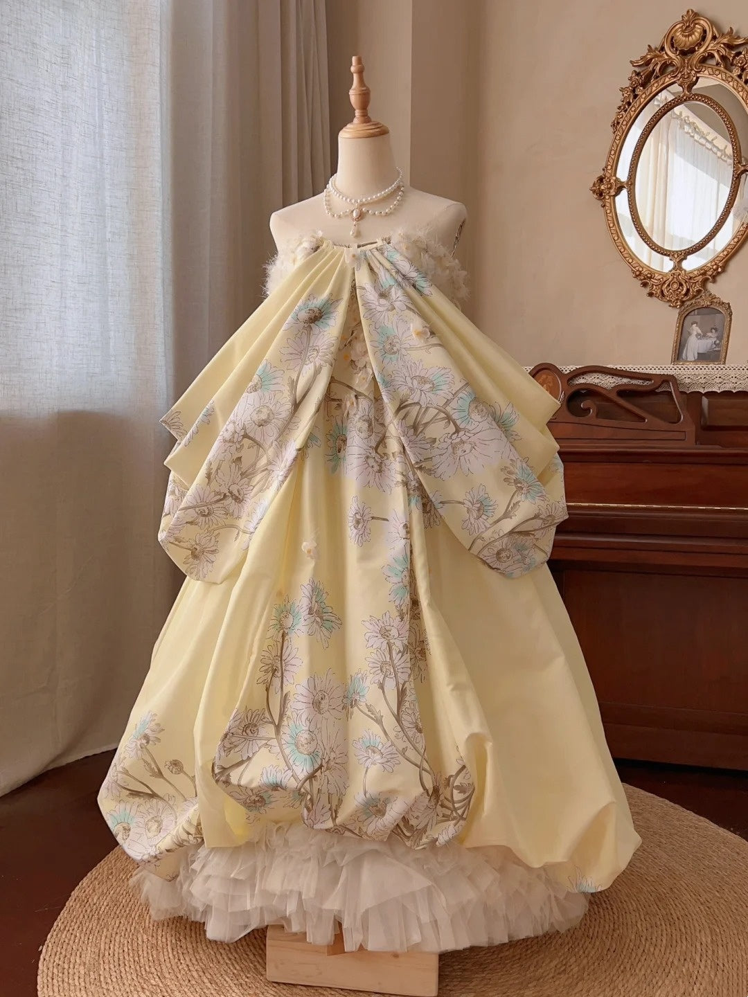 New Arrival Prom Dress Strapless Pleated Print Tulle Quinceanera Dress Ball Gown Evening Dress       D4342