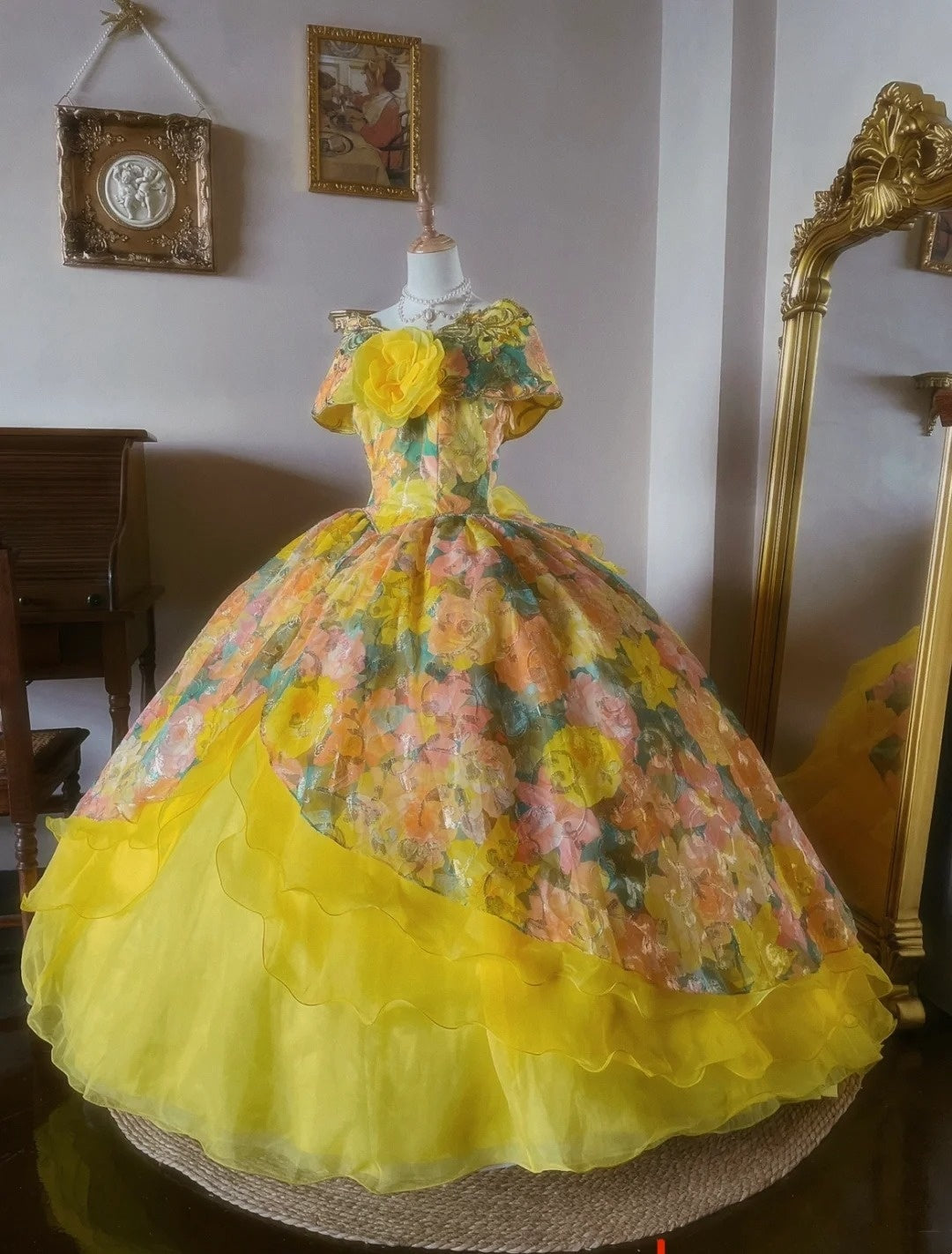 Charming Prom Dress Boat Neck Print Quinceanera Dress Ball Gown Evening Dress       D4343