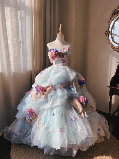 Stunning Prom Dress Strapless Tulle Pleated Quinceanera Dress Ball Gown Evening Dress      D4347