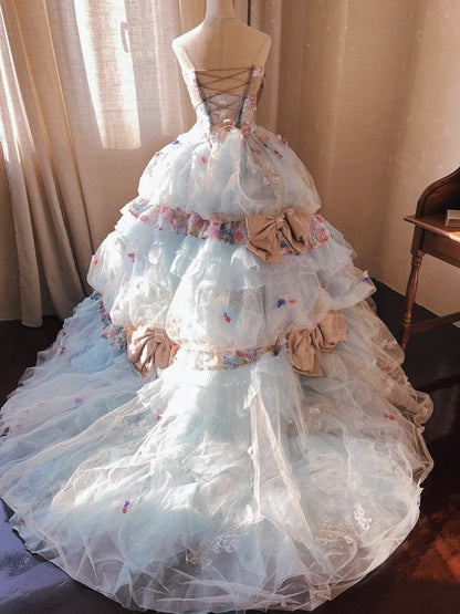 Stunning Prom Dress Strapless Tulle Pleated Quinceanera Dress Ball Gown Evening Dress      D4347