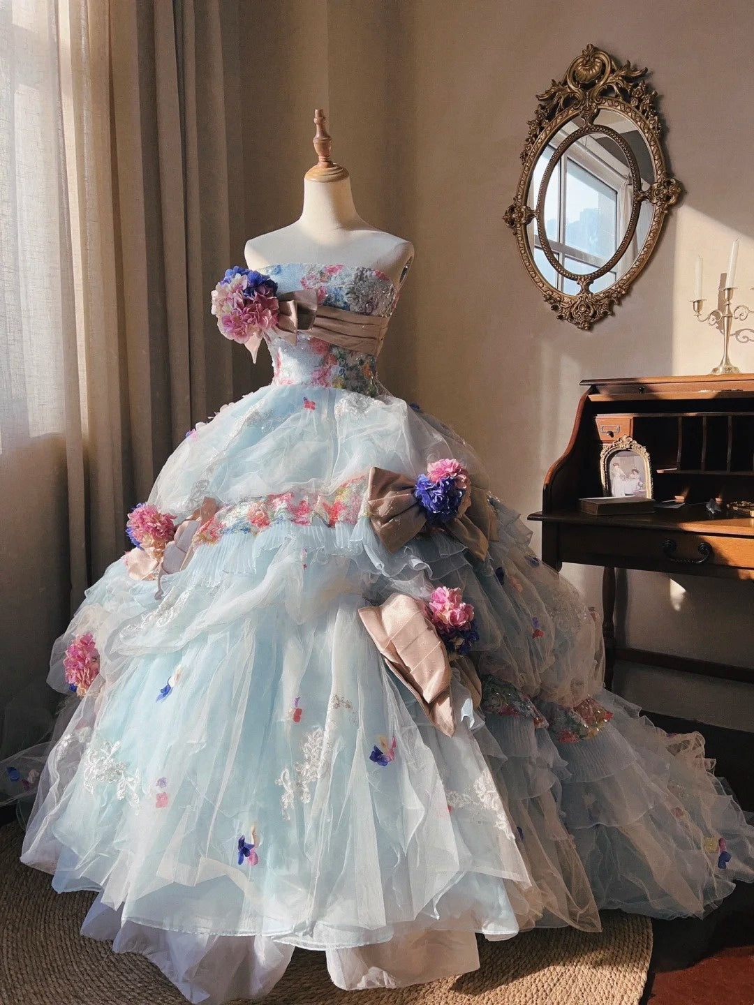 Stunning Prom Dress Strapless Tulle Pleated Quinceanera Dress Ball Gown Evening Dress      D4347