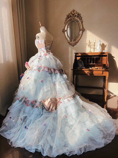 Stunning Prom Dress Strapless Tulle Pleated Quinceanera Dress Ball Gown Evening Dress      D4347