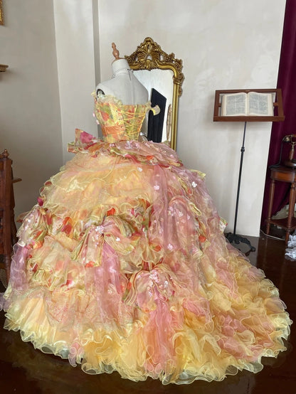 Stunning Prom Dress Strapless Pleated Tiered Quinceanera Dress Ball Gown Evening Dress       D4356