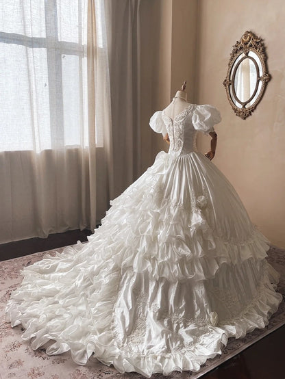 Vintage Wedding Dress V-neck Pleated Wedding Dress  D4360