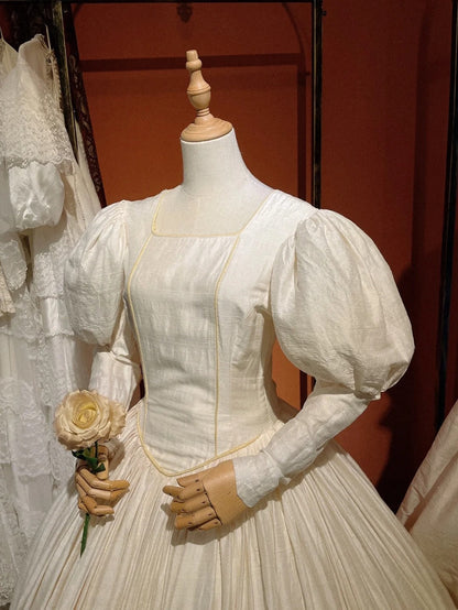 Vintage Wedding Dress Square Neck Pleated Wedding Dress  D4373