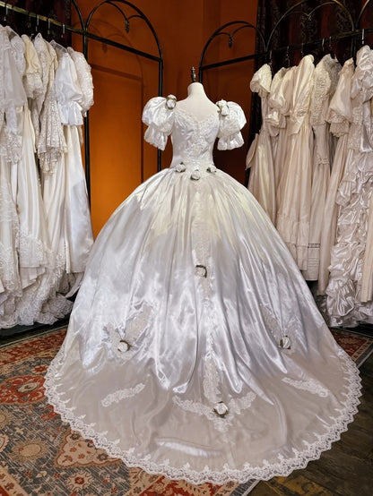 Vintage Wedding Dress V-neck Pleated Wedding Dress  D4377