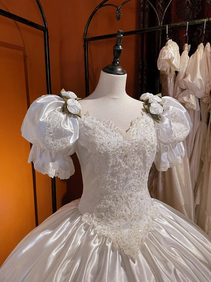 Vintage Wedding Dress V-neck Pleated Wedding Dress  D4377