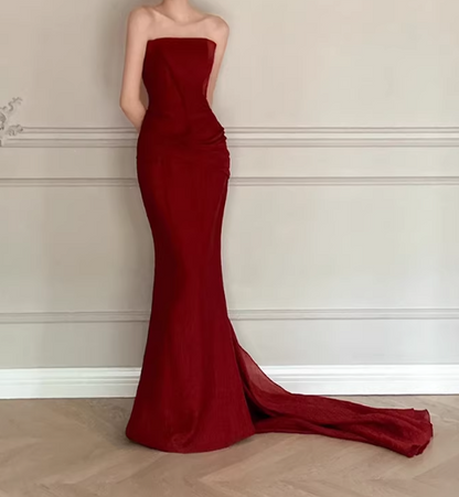 Elegant Prom Dress Wine Red Strapless Gala Dress Evening Dress Formal Dress   D4378