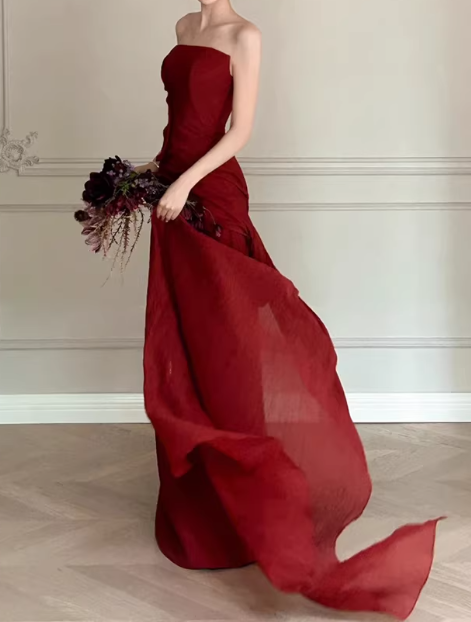 Elegant Prom Dress Wine Red Strapless Gala Dress Evening Dress Formal Dress   D4378
