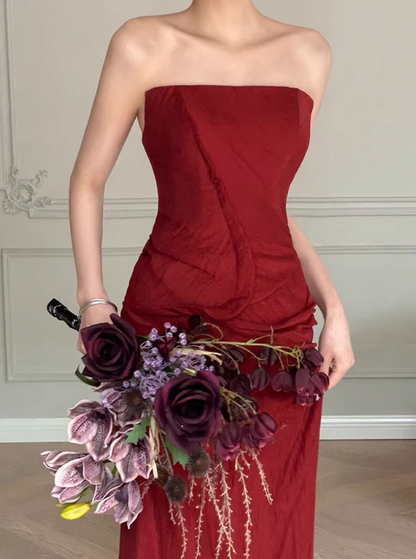Elegant Prom Dress Wine Red Strapless Gala Dress Evening Dress Formal Dress   D4378